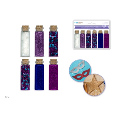 Craft Medley: 50.4g Glitter/Confetti Vials Asst w/Cork Lid 6x8.4g A) Regal