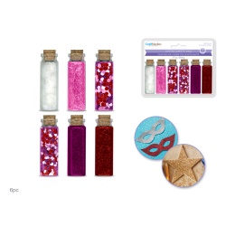 Craft Medley: 50.4g Glitter/Confetti Vials Asst w/Cork Lid 6x8.4g C) Rouge