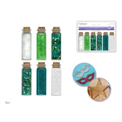 Craft Medley: 50.4g Glitter/Confetti Vials Asst w/Cork Lid 6x8.4g D) Sky