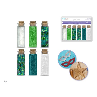 Craft Medley: 50.4g Glitter/Confetti Vials Asst w/Cork Lid 6x8.4g D) Sky