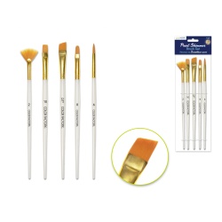 Artist Brush Set: Nylon Hair Pearl Shimmer Series x5 Plastic HandleB) GOLD NYLON MULTI-SET 1