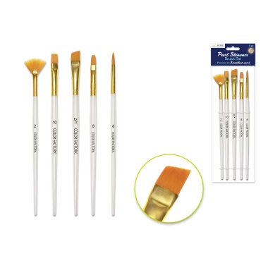Artist Brush Set: Nylon Hair Pearl Shimmer Series x5 Plastic HandleB) GOLD NYLON MULTI-SET 1