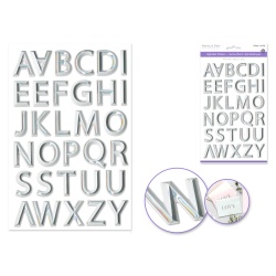 Paper Craft Sticker: 5.7x9.8" 3D Alpha PVC B) White w/Silver Foil"