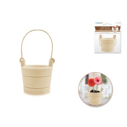 Wood Craft: 1.8x1.8" Mini Well Bucket Routered w/Jute"