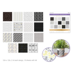 Cardstock: 12x12" Foil Themed Stack Pad x30 15 Designs 230GSM C) Black & Gold"