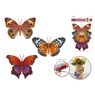 11cmx8cm Patterned Butterflies x3 w/Clip C) Monarch
