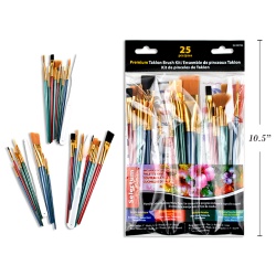 25 PC PREMIUM TAKLON BRUSH KIT INCL PALLETES ASST ROUND & FLAT SIZES