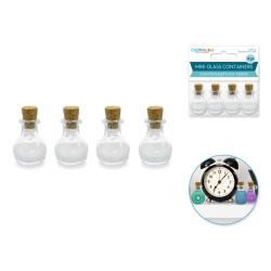 Glass Bottles: 1 Mini Containers w/Cork Lid 4pc Designer Series A) Bauble"