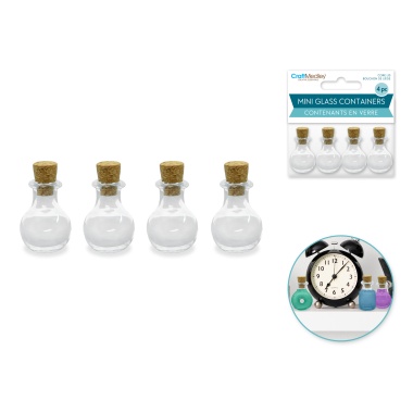 Glass Bottles: 1 Mini Containers w/Cork Lid 4pc Designer Series A) Bauble