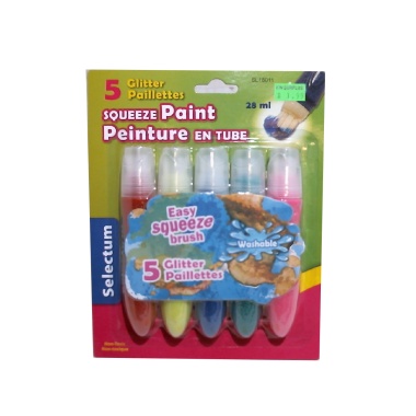 Glitter Squeeze Paints 5pk 28 ml.Assorted Colours