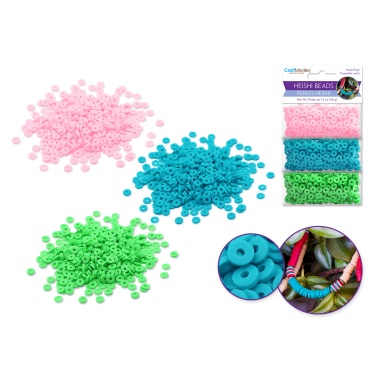 Polymer Clay Beads: 6mm Round Heishi 45g 3-Col 15g ea A) Pastel