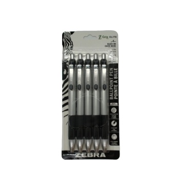 Ballpoint Pen 5pk. Black Ink Z Grip Elite Zebra