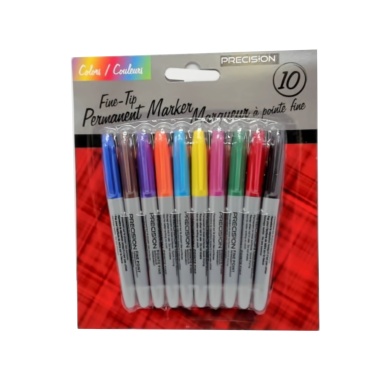 Permanent Markers 10pk. Ass't Colors Fine Tip Precision