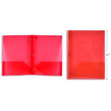 Plastic Portfolio With Prongs & 2 Pockets, Red Translucent 8.5x11.25 inch
