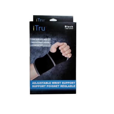ADJUSTABLE WRIST SUPPORT - w/velcro enclosures - BLACK - Neoprene material