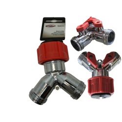 Hose Splitter Metal 2-Way Shut Off Rain Wave