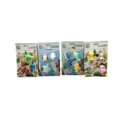 3D Erasers 4pk. Animals, Sea Animals Or Dinosaurs The Supply Line