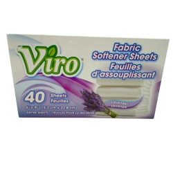 Fabric Softener Dryer Sheets Lavender 6 X 9" 40 Sheets Viro"