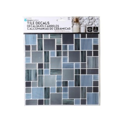 Wall Decal Multi Square Gloss Tile Grey/Blue Mottled 10 x 10" iDesign"