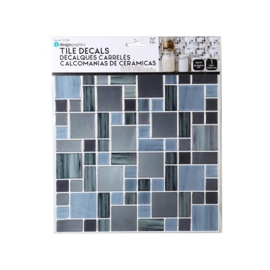 Wall Decal Multi Square Gloss Tile Grey/Blue Mottled 10 x 10