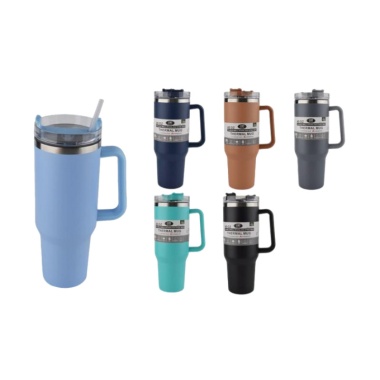 Thermal Mug Double Wall Stainless Steel 40oz W/plastic Reusable Straw Asst'd Colours
