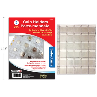 2 COIN HOLDERS FOR 30COINS@PKT4X4CM 9-3/8X11FI  ITS BINDER