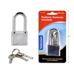 PADLOCK 40MM LONG SHACKLEW/3KEYS BLISTERED STAINLESS STEEL