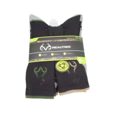 Socks Men's Crew 6pk. Black Size 7-11 Realtree