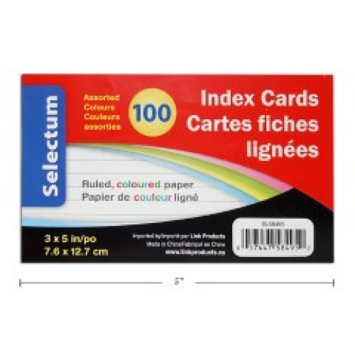 COLOURED INDX CARDS 3X5RULED100/SHRINK WRAPPED