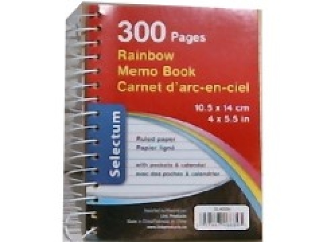 Coil Notebook Rainbow 300 Pgs. 10.5x14cm.& inside pocket
