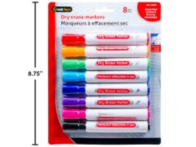 Dry erase markers 8 pc Assorted colours chisel tip