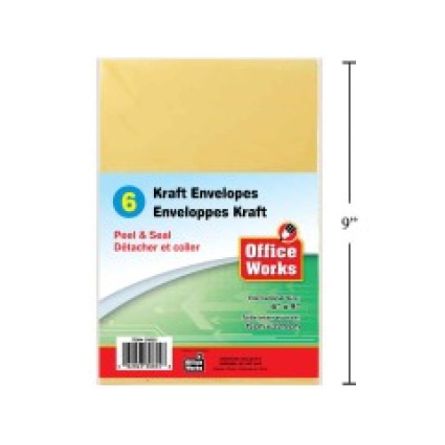 Kraft Envelope peel-n-seal 6pc 6.5x9.5