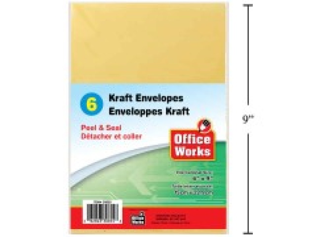 Kraft Envelope peel-n-seal 6pc 6.5x9.5