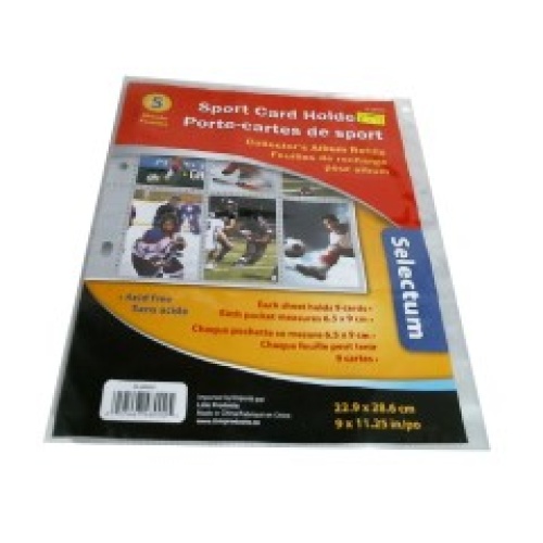 Sports card holder sheets 5 pack sheet holds 9 cards