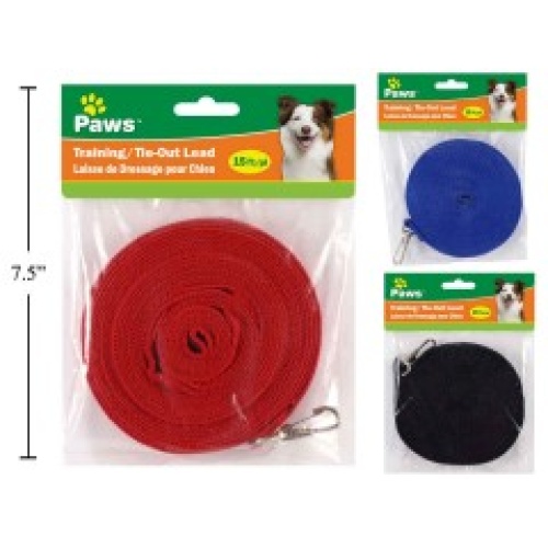 Training/Tie-out Lead, 3 colours 15 foot - Paws
