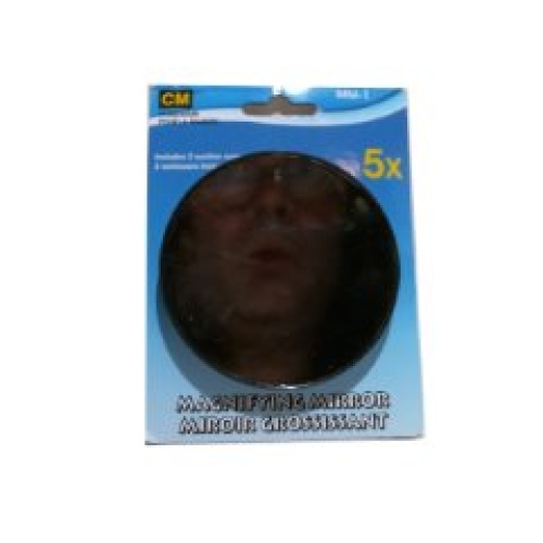 Mirror with 5X magnification and suction cup mounting