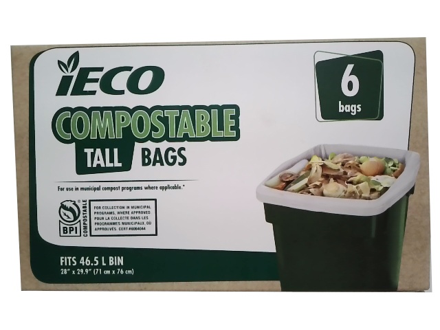 Compostable tall bags - fits 46.5L green bin - 6 pack