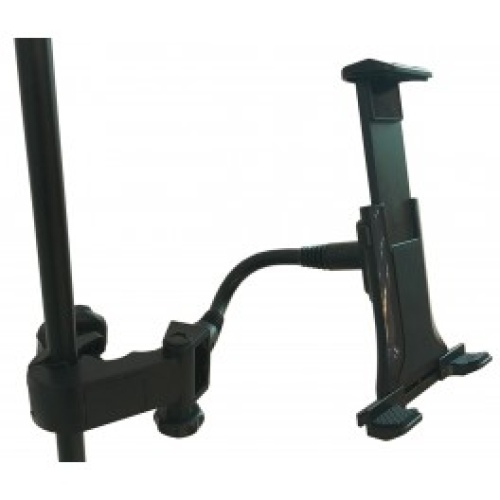 Device holder universal for tablet or phone - clamps to headrest post or similar