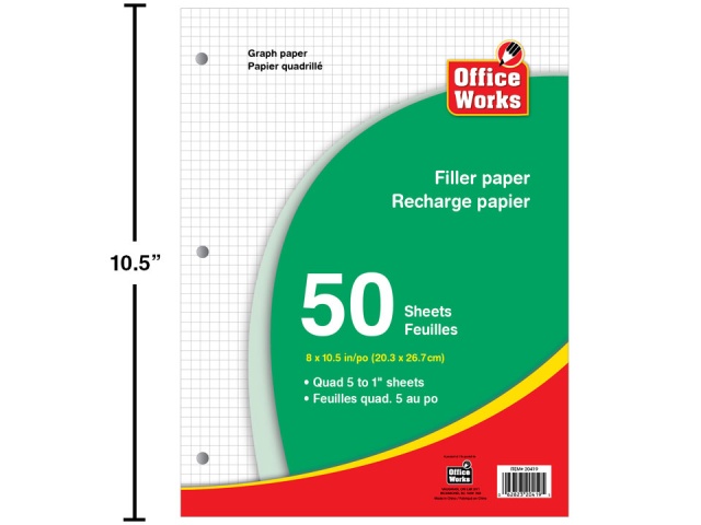 Graph paper 8x10.5 inch 1/5 inch 50 sheets office works