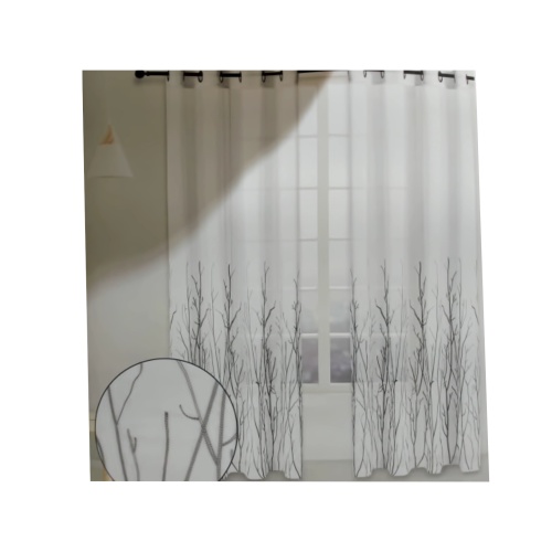 Curtain emboridered branches sheer with metal grommets - charcoal