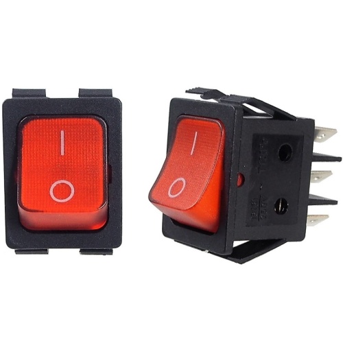 Red Rocker Switch ON-ON 16A  / 250 VAC D.P.D.T. 6 pins