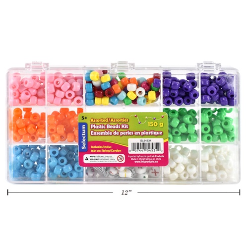ASSORTED PLASTIC COLORED BEADS KIT 150 GSM TOTAL 160CM STRING INCL.( SIZE OF BOX: 21x11.5x2.9cm)