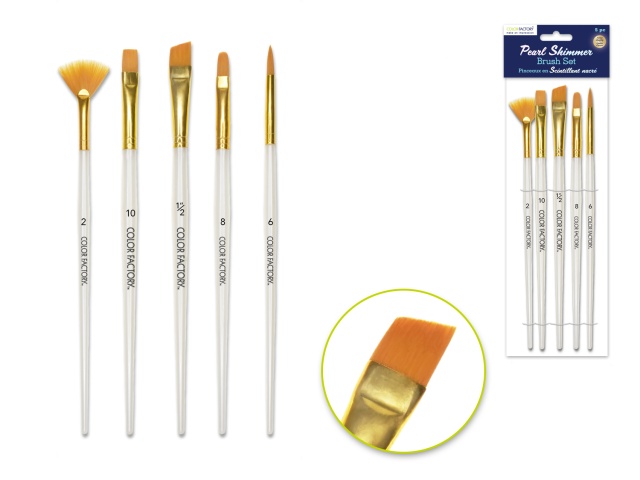 Artist Brush Set: Nylon Hair Pearl Shimmer Series x5 Plastic HandleB) GOLD NYLON MULTI-SET 1