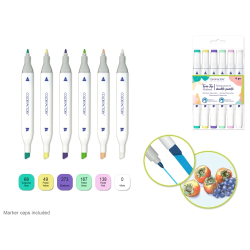 Color Factory: Water-Based Twin Markers Fine+Broad Tips 6pk B) Pastels