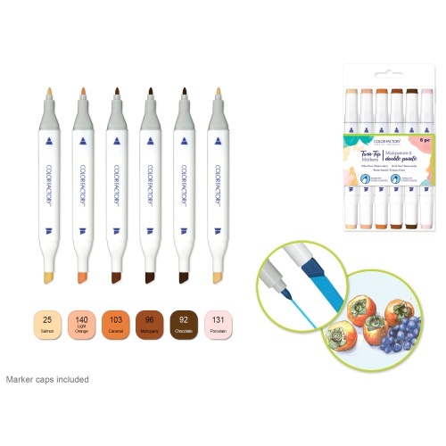 Color Factory: Water-Based Twin Markers Fine+Broad Tips 6pk E) Skin Tones