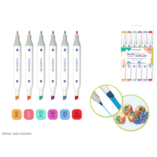 Color Factory: Water-Based Twin Markers Fine+Broad Tips 6pk F) Glamour