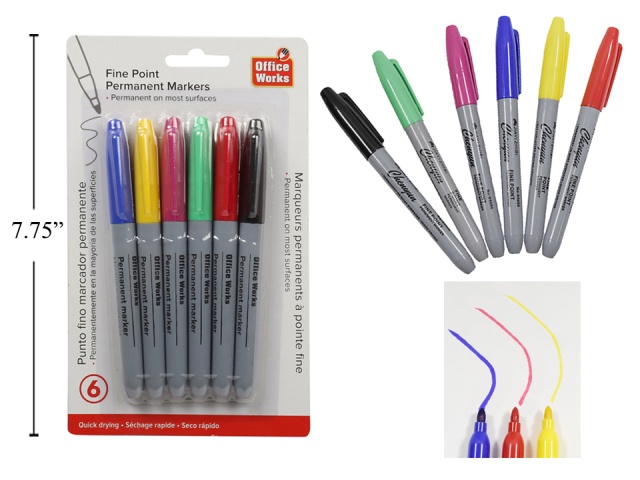 Markers permanent colours fine tip 6 pc office works