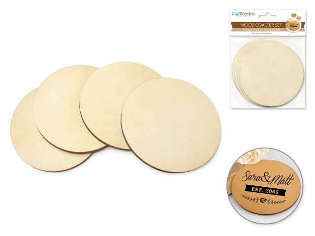 Craftwood: 9.5cm DIY Plywood Coasters 4pc 5mm(T) A) Round
