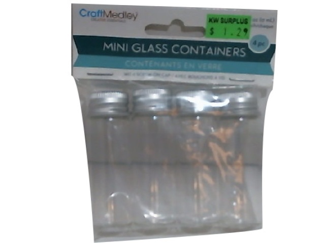 Glass Bottles 22x65mm. (17ml.) Mini Containers w/Matte Alum. 4pk.