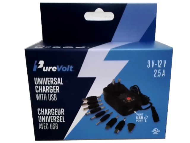 Universal Charger w/USB 2.5A 3V-12V Purevolt